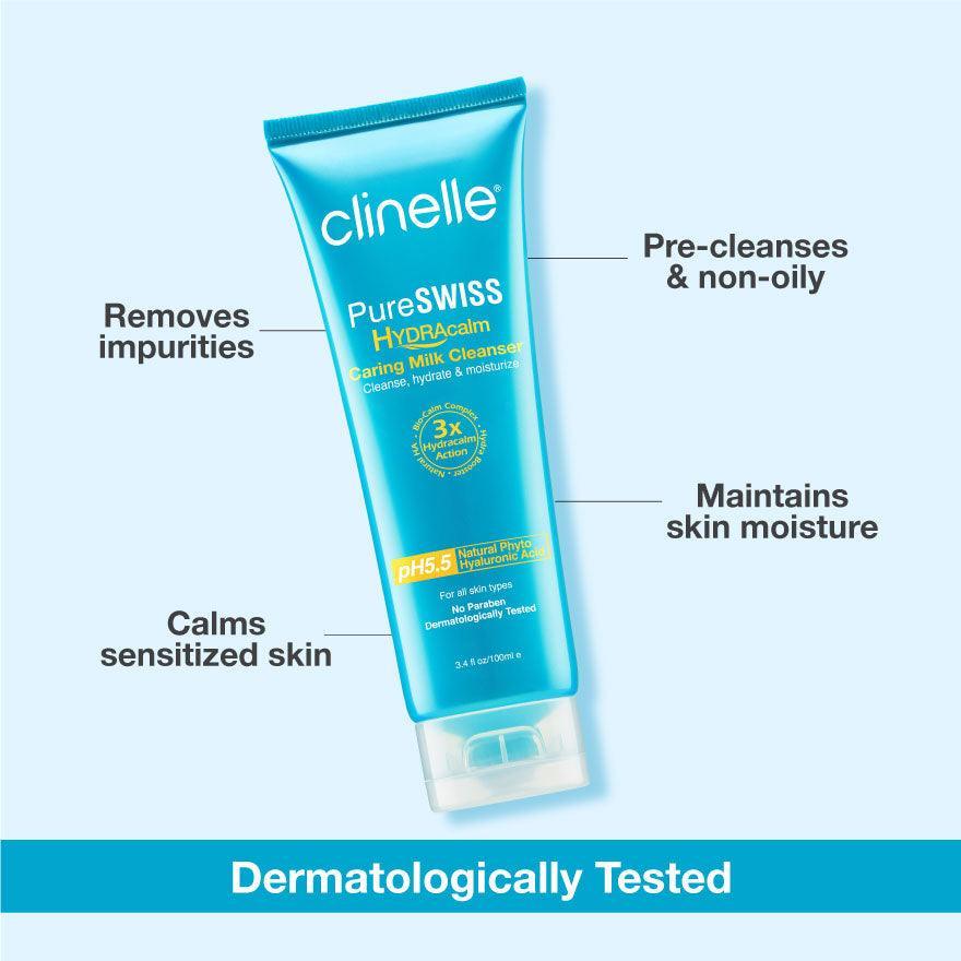 pureswiss hydracalm caring milk cleanser 100ml twin pack - Clinelle